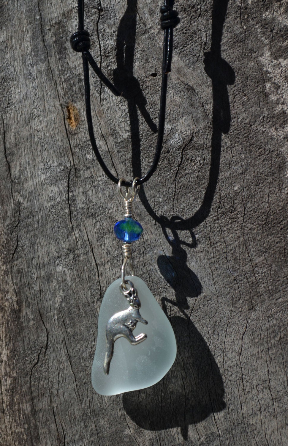 Seafoam Seaglass Necklace, with Kangaroo Charm