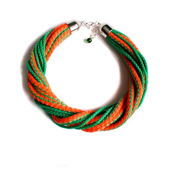 UNIQUE rope NECKLACE - orange & green necklace - sporty necklace - satement necklace - colier - bib necklace