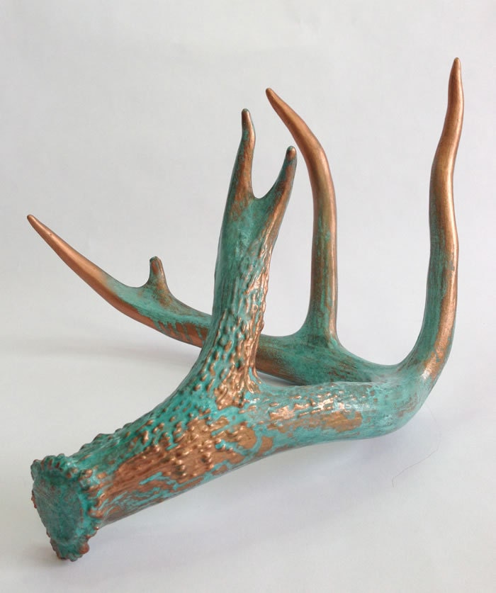 Deer Antler Shed - Painted Copper with Natural Aqua Patina