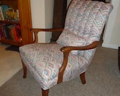 Salon Chair French Provincial Style Bargello Jacquard  Bergere Hollywood Regency Louis XV Retro Vintage Walnut Scalloped Design Home Decor