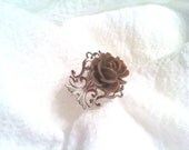 Rose Ring / Wedding Jewelry / Bride / Bridesmaid Gift / Cocktail Ring / Fashion / Scroll / Flower Ring / Adjustable (Brown) (FREE SHIPPING)