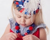 Red, White and Blue 4th of July Over the Top Boutique Hair Bow- Newborn Headband- Infant Hair Bow- Toddler Hair Bow- Hair Clip- Photo Prop