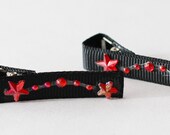 Black Ribbon Clips Red Gem Accents.  Red Star Clips, Red and Black Star Clips, Girls Hair Clips, Black Hair Clips