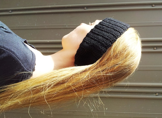 Ear warmer black headband crochet teen fashion womens handmade