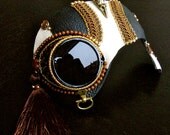 Steampunk Mask in Brown and White Leather with Goggles - The Falconer