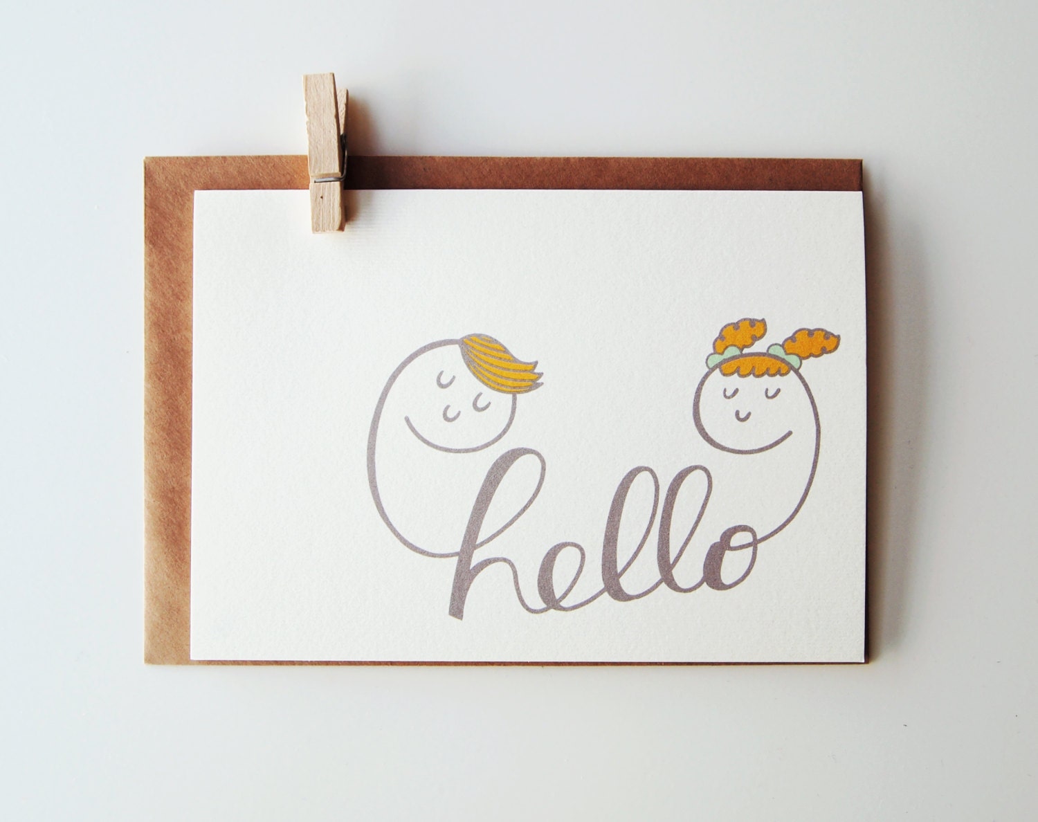 Boy Girl Hello Illustrated Greeting Card
