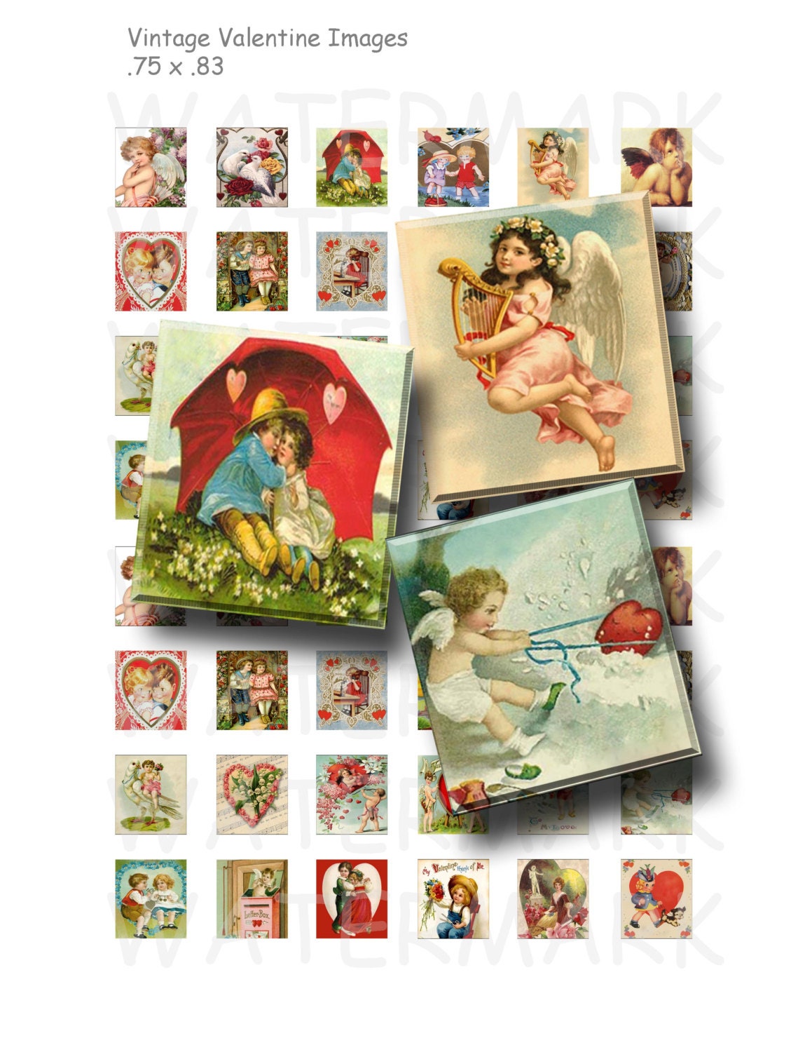 Vintage Valentine - Digital Collage Sheet   - .75 x .83 Scrabble Size - INSTANT DOWNLOAD - Buy 2 Get 1 Free - Sale