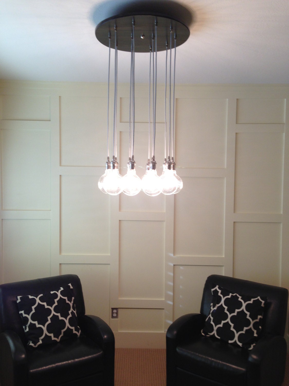 Custom Industrial Chandelier with Modern Glass Pendants