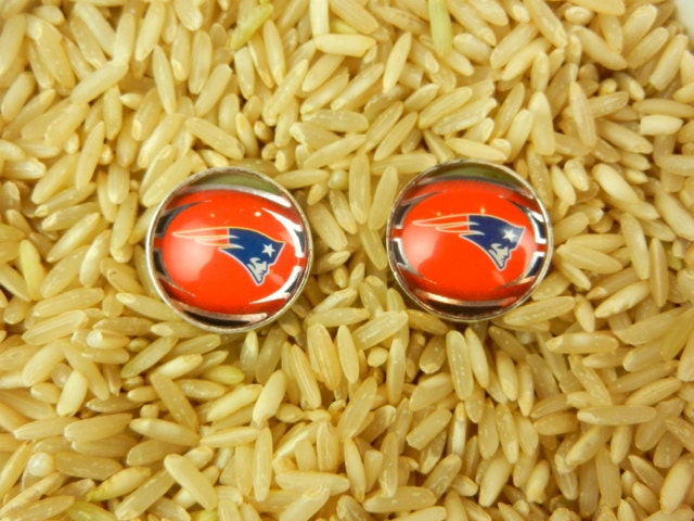 New England Patriots 16mm Round Bezel Set Silver Plated Cuff Links Image Cut From Trading Cards