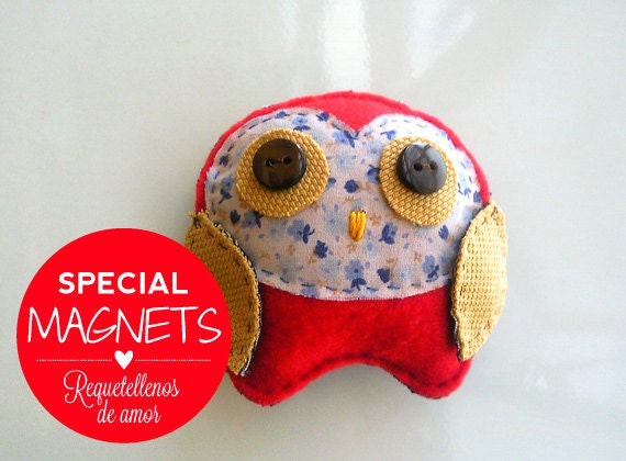 Handmade fridge magnet stuffed cute owl plushie eco friendly CIJ