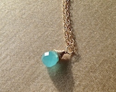 Aqua Blue Quartz Briolette Necklace, 14k gold filled & Aqua Quartz Necklace, Mothers Day Gift, Spring, Easter, Minimalist Jewelry