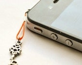 Skeleton key iPhone Earphone Plug, Dust Plug, silver key charm with orange cord. Cellphone Accessories, phone decoration, iphone charms