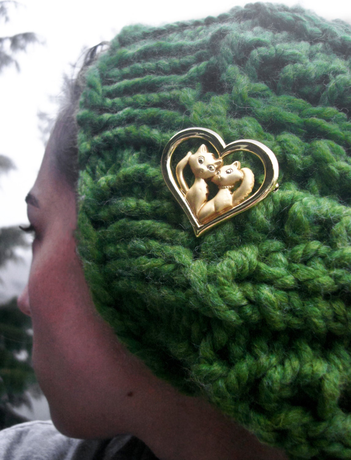 Vintage Heart Cat, Kitty, Kitten Couple Pin, Brooch - Be My Valentine - 90's (Possibly 80's) - FREE SHIPPING