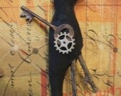 Steampunk crow/raven art assemblage holiday ornament/home decor bird mixed media  OOAK