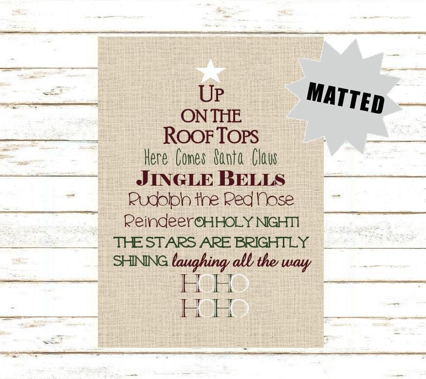 Matted CHRISTMAS TREE Holiday SONG Print - 8x10 Christmas Typography Subway Art