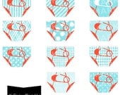 16 TURQUOISE RED and White DIAPER Printables : Decor / Cake Toppers  / Instant Download- Hues Studio