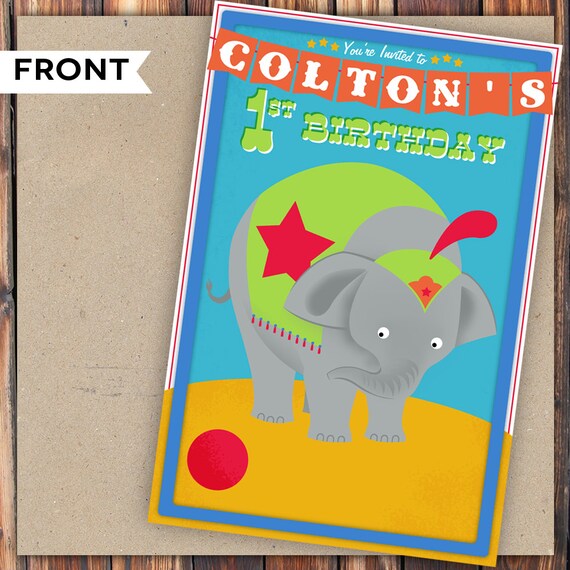 Circus Elephant // Baby's First Birthday Party Invitation (Boy/Girl) - PRINTABLE INVITATION DESIGN - Hues Studio Il_570xn
