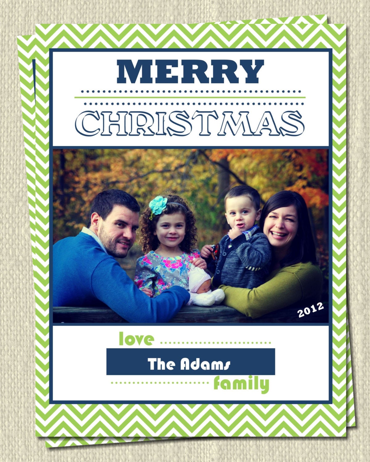 GREEN CHEVRON Digital Personalized Photo Christmas Card
