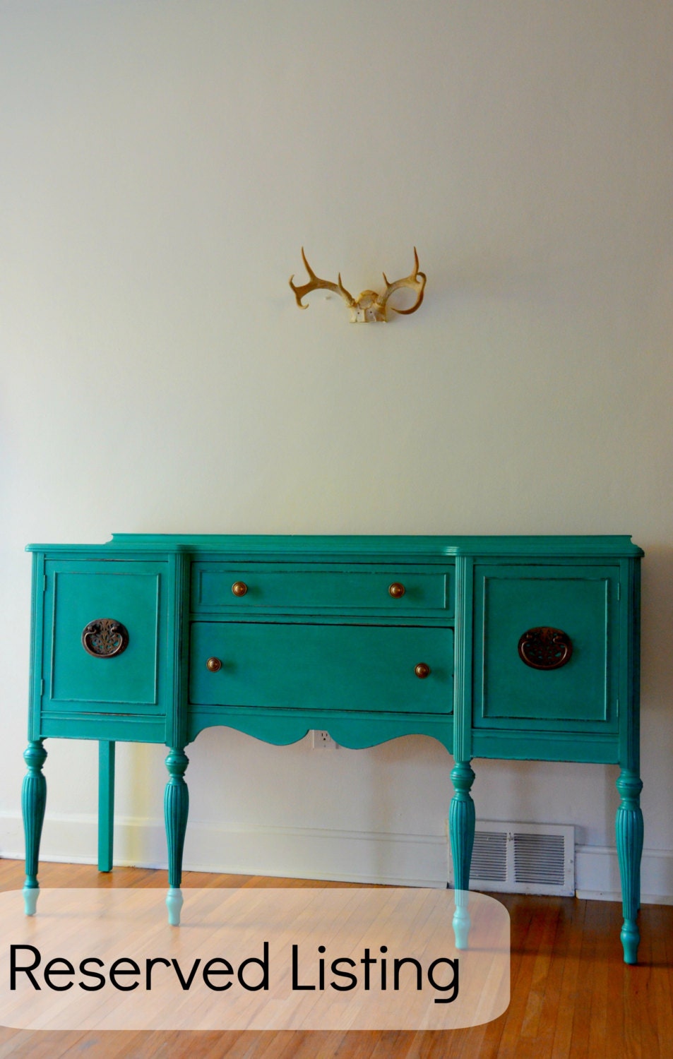 Reserved Listing for RD: Hand painted turquoise Buffet/Sideboard with handcrafted brass pulls