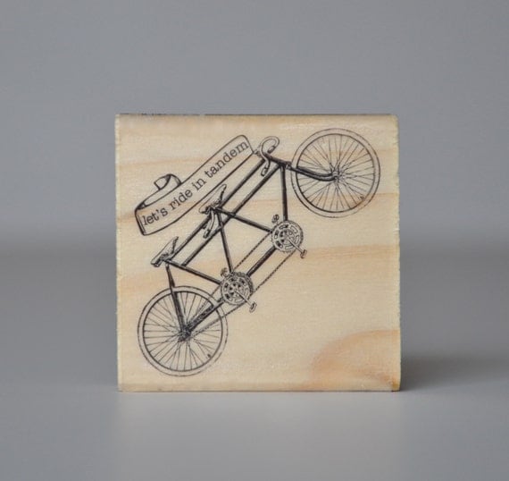Buy gift tags and invitations - Lets Ride in Tandem Bicycle Rubber Stamp, Valentine, Art, Mounted Rubber Stamp, Gift Tags, Weddings, Invitations, Crafting Supplies