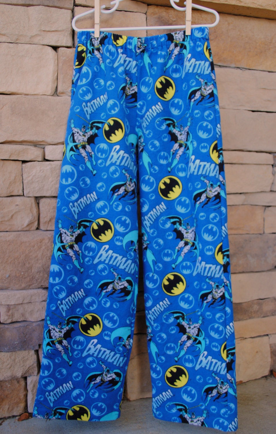 Batman Flannel Pants, Lounge Pajama Bottoms. Made to order sizes 2t, 3t, 4t, 5t. 6, 8, 10, 12 Available by special request