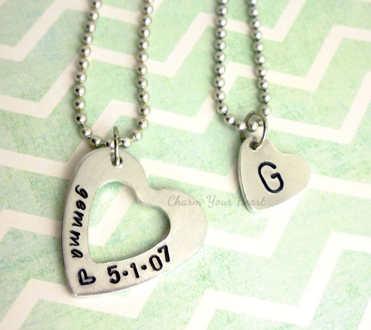 Mother's Day Gifts - Heart of My Heart Mother & Daughter Set - Personalized Hand Stamped - Custom Mommy Aluminum Jewelry