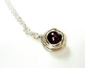 Purple Swarovski Pearl Bird's Nest Necklace with Sterling Silver Wrap