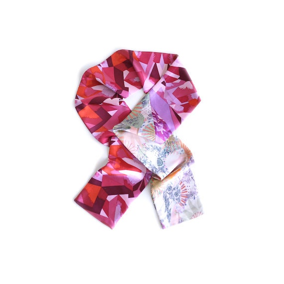 Bright pink crystal optic print mixed with a sweet Japanese umbrella print - oblong silk scarf.