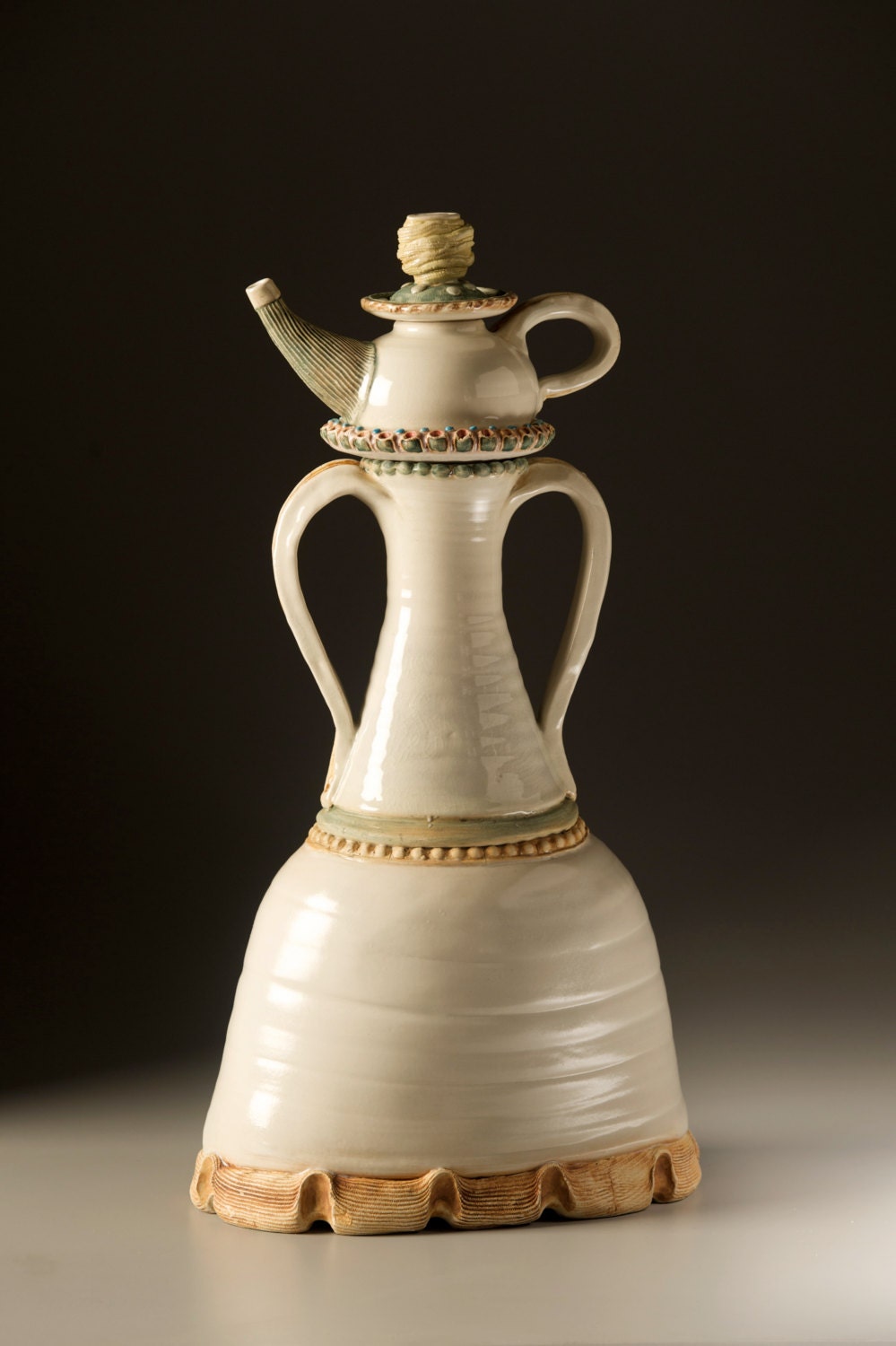 Strap Handled Vase with Companion Teapot and Saucer