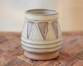 Mint green carved triangle stoneware teacup / whiskey cup