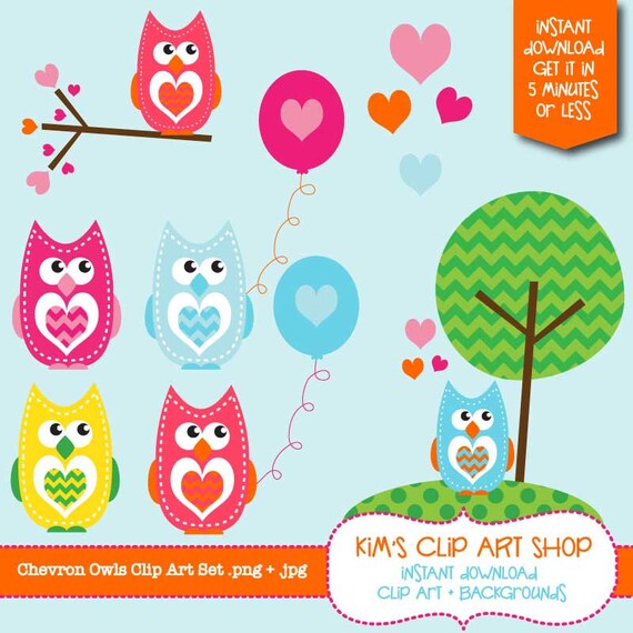 Chevron Owls Clip Art Personal Use Small Commercial Use for Invitations, Scrapbooking, Card making, PNG and JPEG Il_570xn