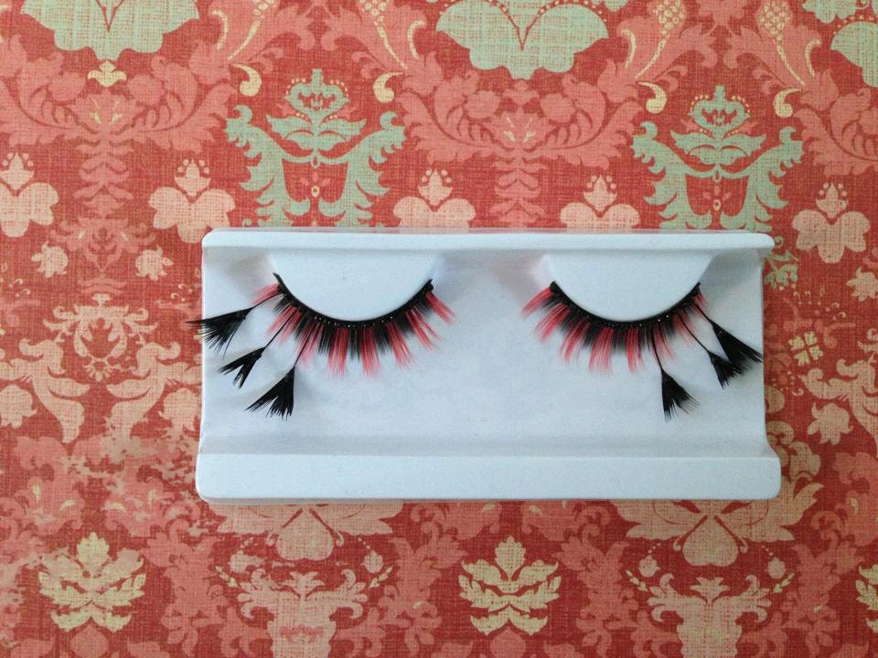 Glamour Red and Black Rhinestones Feather Eyelashes