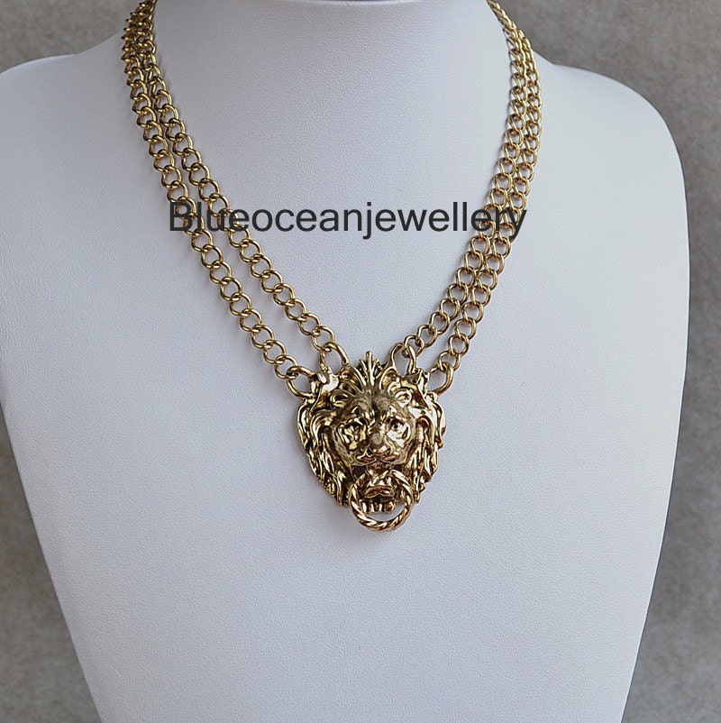 Retro Lion Bib Necklace, Statement necklace,Holiday Party necklace, Wedding necklace