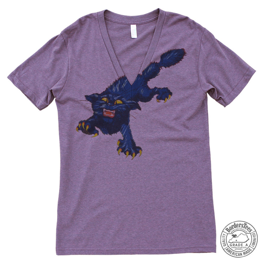 Unisex SCARED CAT American Apparel Deep V-Neck Tri-Blend Tee
