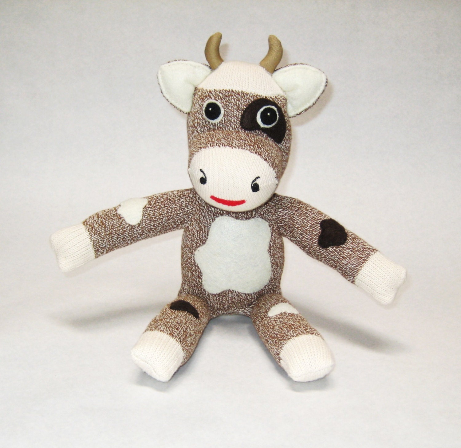 Stuffed cow toy Rockford Red Heel sock animal Stewart the Bull sock monkey brown cow baby OOAK shower gift happy toys for boys and girls