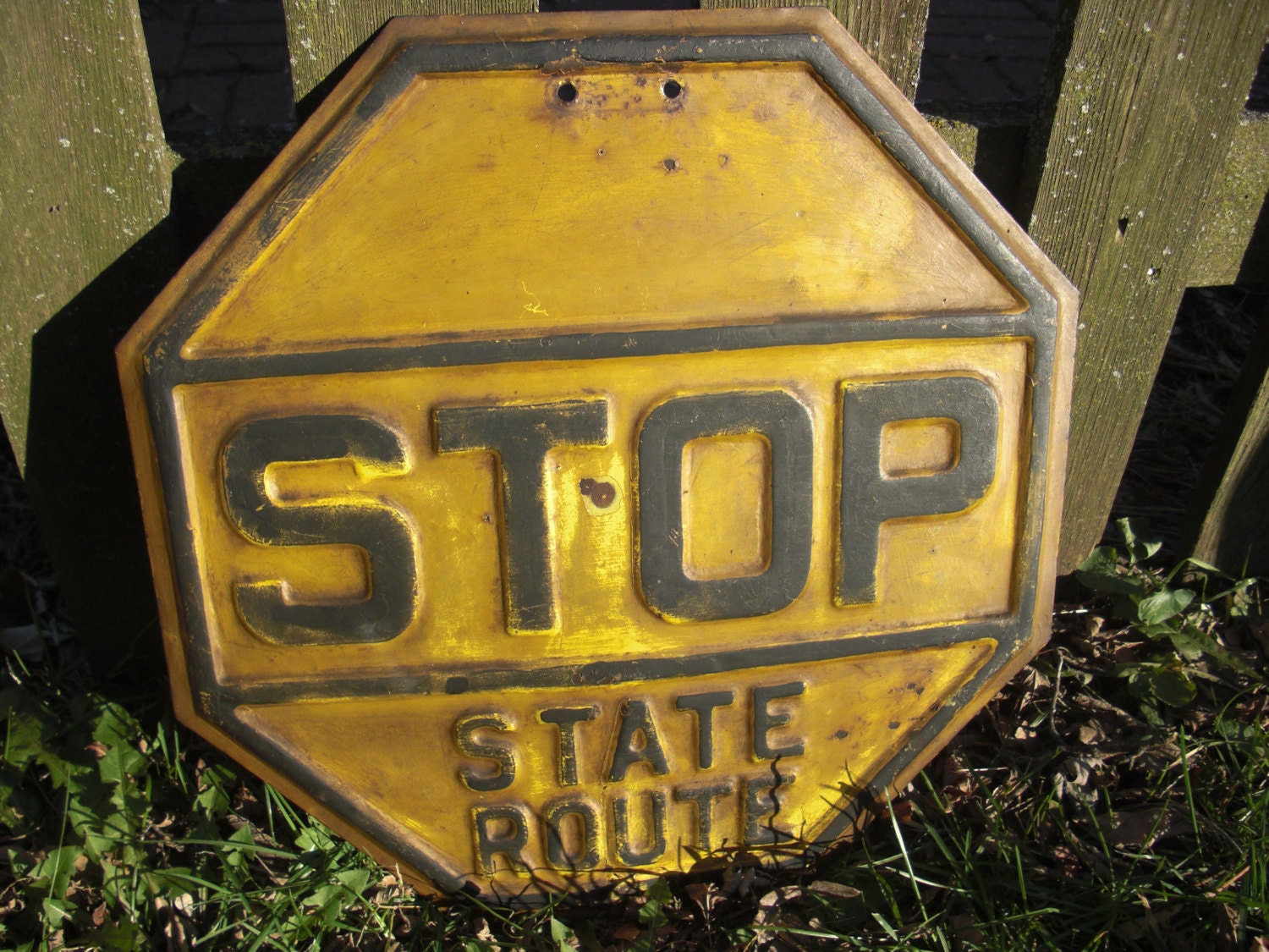 Vintage Stop Sign, Porcelain Sign, Yellow, c.1940's