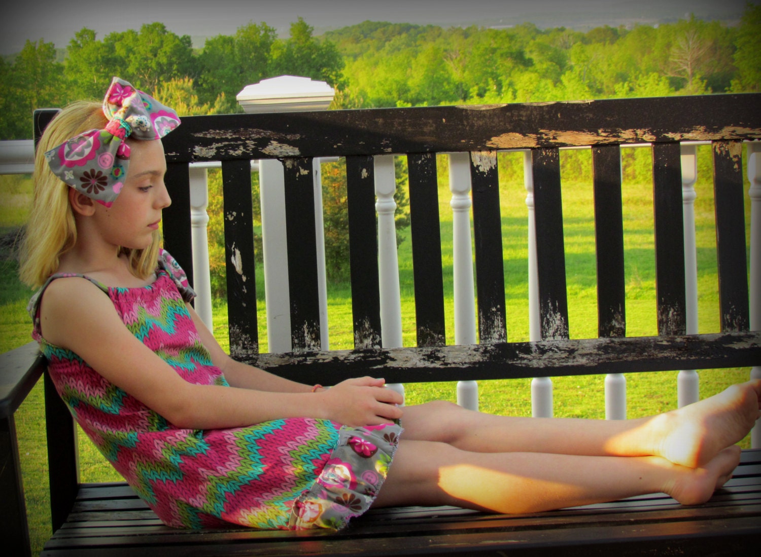 Girls Shabby Chic Ruffly Dress Made To Order Zig Zag And Flowers Funky Pillowcase Dress Girls Sizes 6 - 14