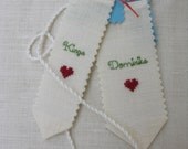 Personalized heart bookmark handmade finished cross stitch on linen evenweave love