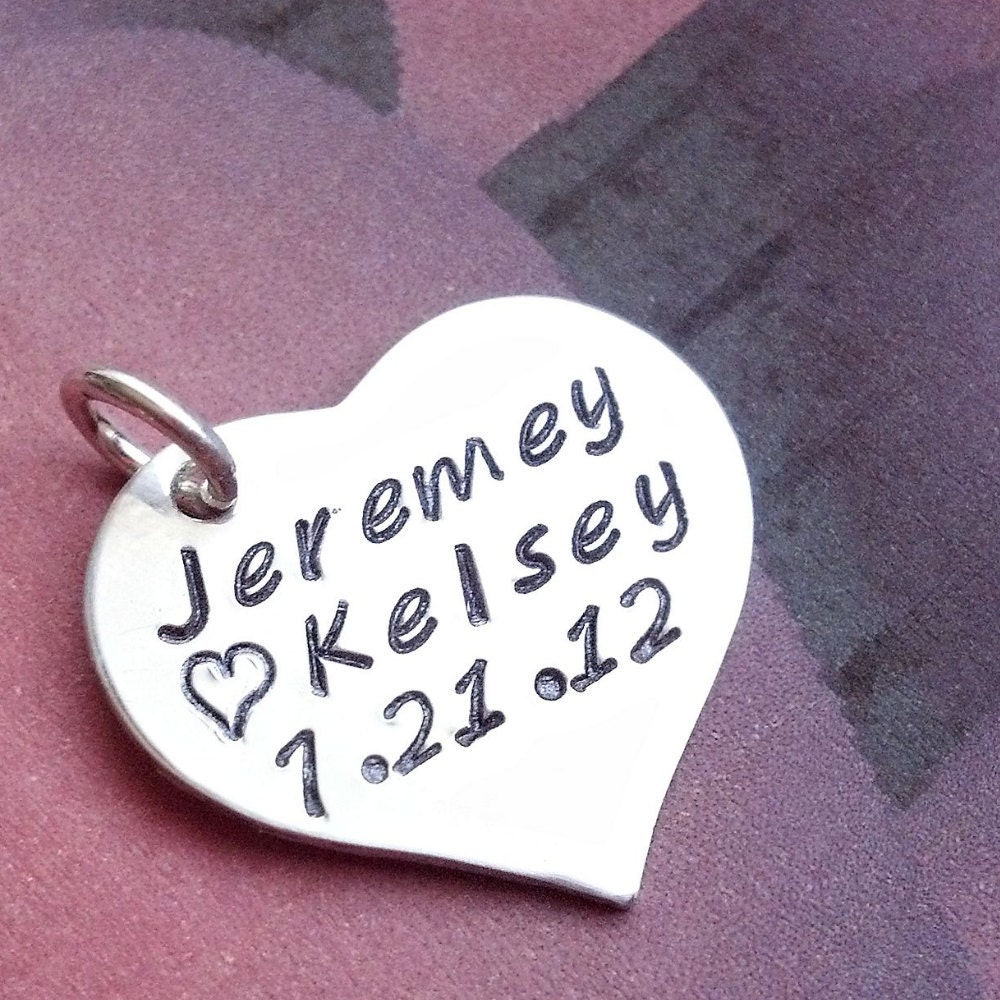 In My Heart Hand Stamped Personalized Charm Sterling Silver For Charm Bracelets or Neckace Pendant