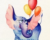 Nursery wall art, baby room decor - Elephant  - 8x8 print of original watercolor