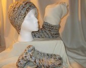 Hand Knitted Hat - Blue/Brown/Beige Size Large