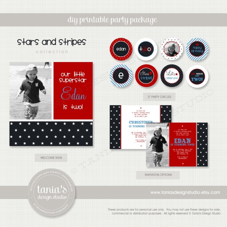 Stars and Stripes Printable Birthday Party Package by tania's design studio