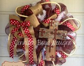 Texas A&M Aggies Rustic Western Cross Everyday Deco Mesh Wreath in Maroon and Burlap