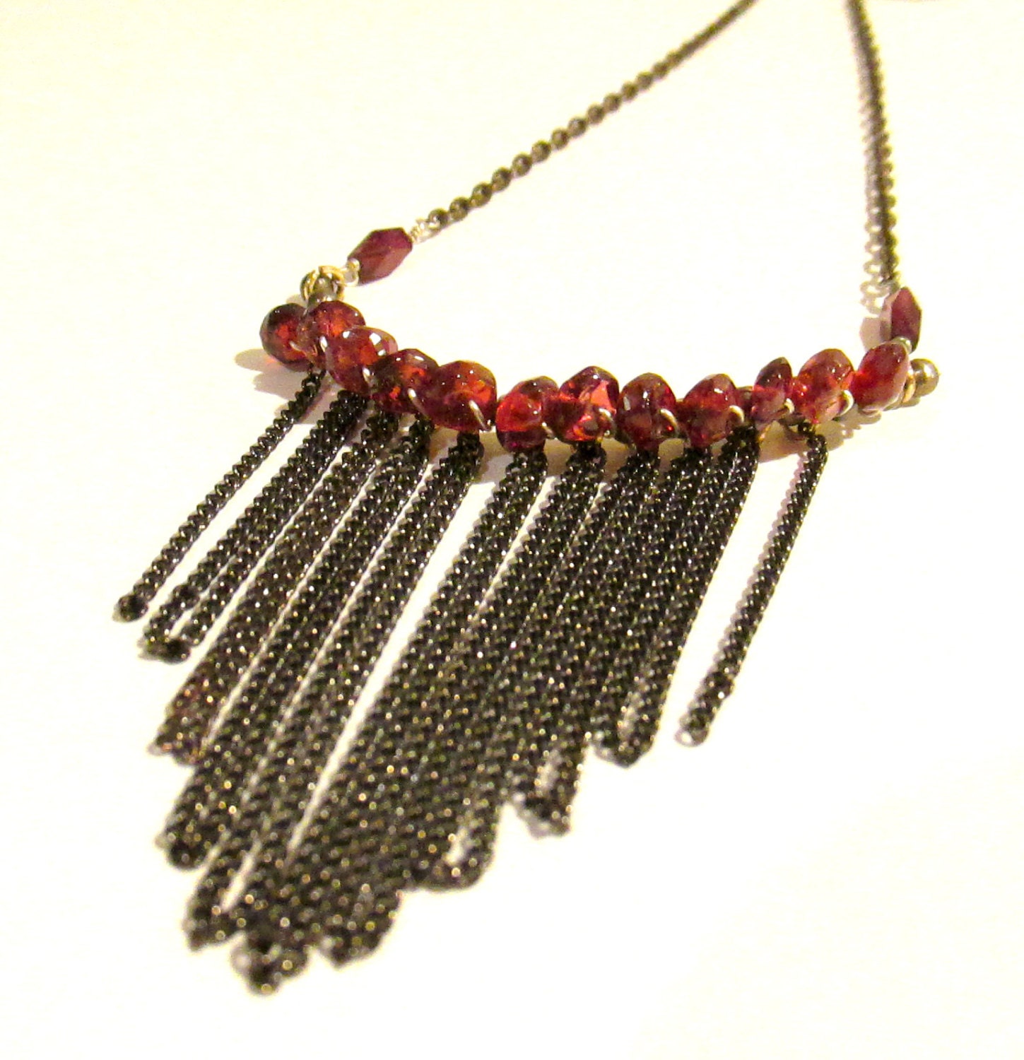 Garnet & Chain Bib Necklace
