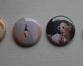 4 Vogue Badges - Super Model Covers Kate Moss, Twiggy Retro Vintage Fashion Accessory