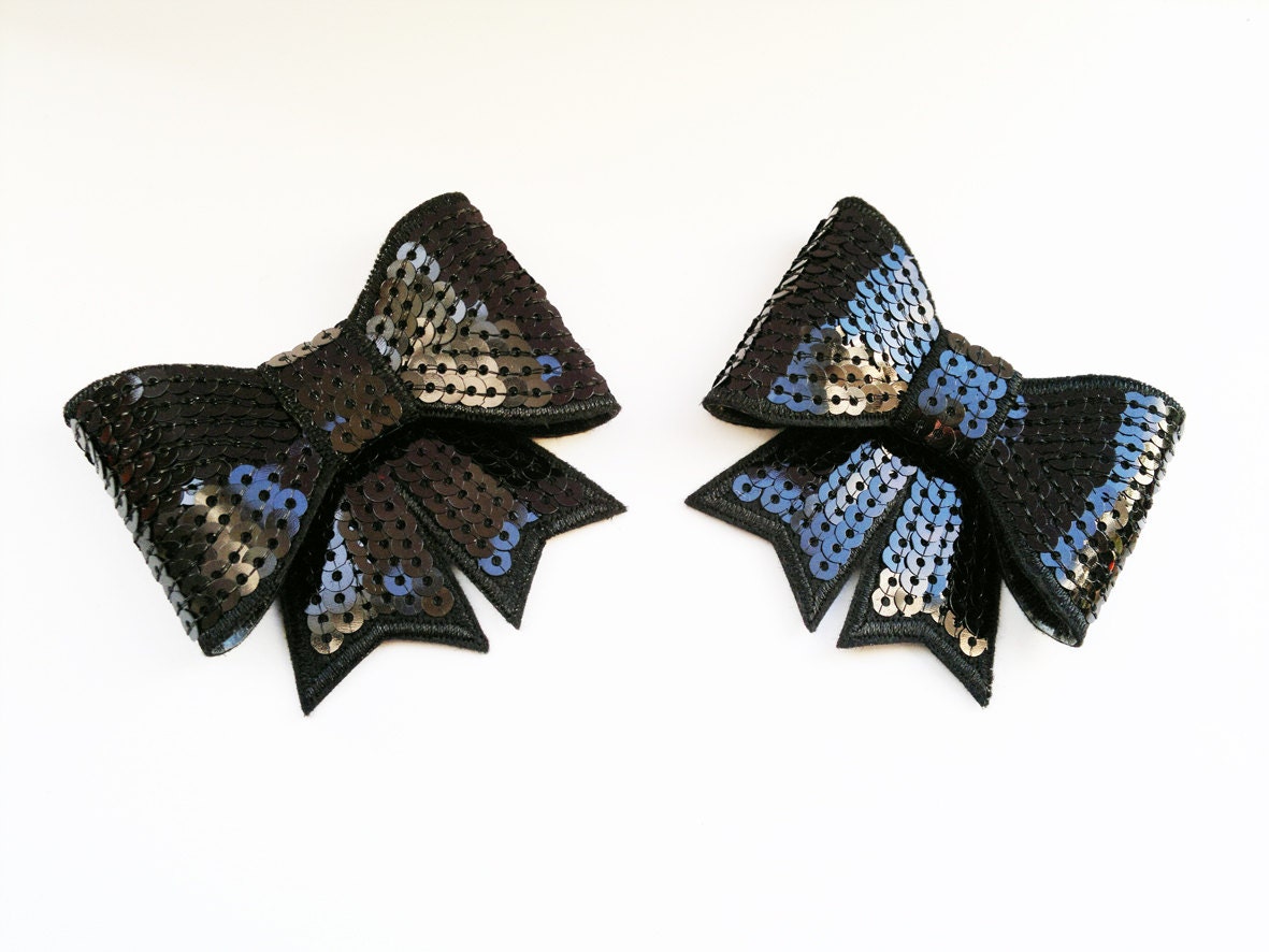 2 XL LARGE BLACK sequin bows - headband supplies