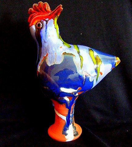 Free Shipping-Vintage Ceramic Pottery Famous Israel Artist Handmade Bird Sculpture Signed - 10 inch