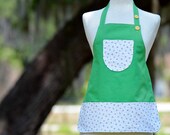 Child's Bright Green Apron - Green & Polka Dots - Simple Child's Apron with Pockets - Kid's Cooking Apron with Ties - Arts and Crafts Smock