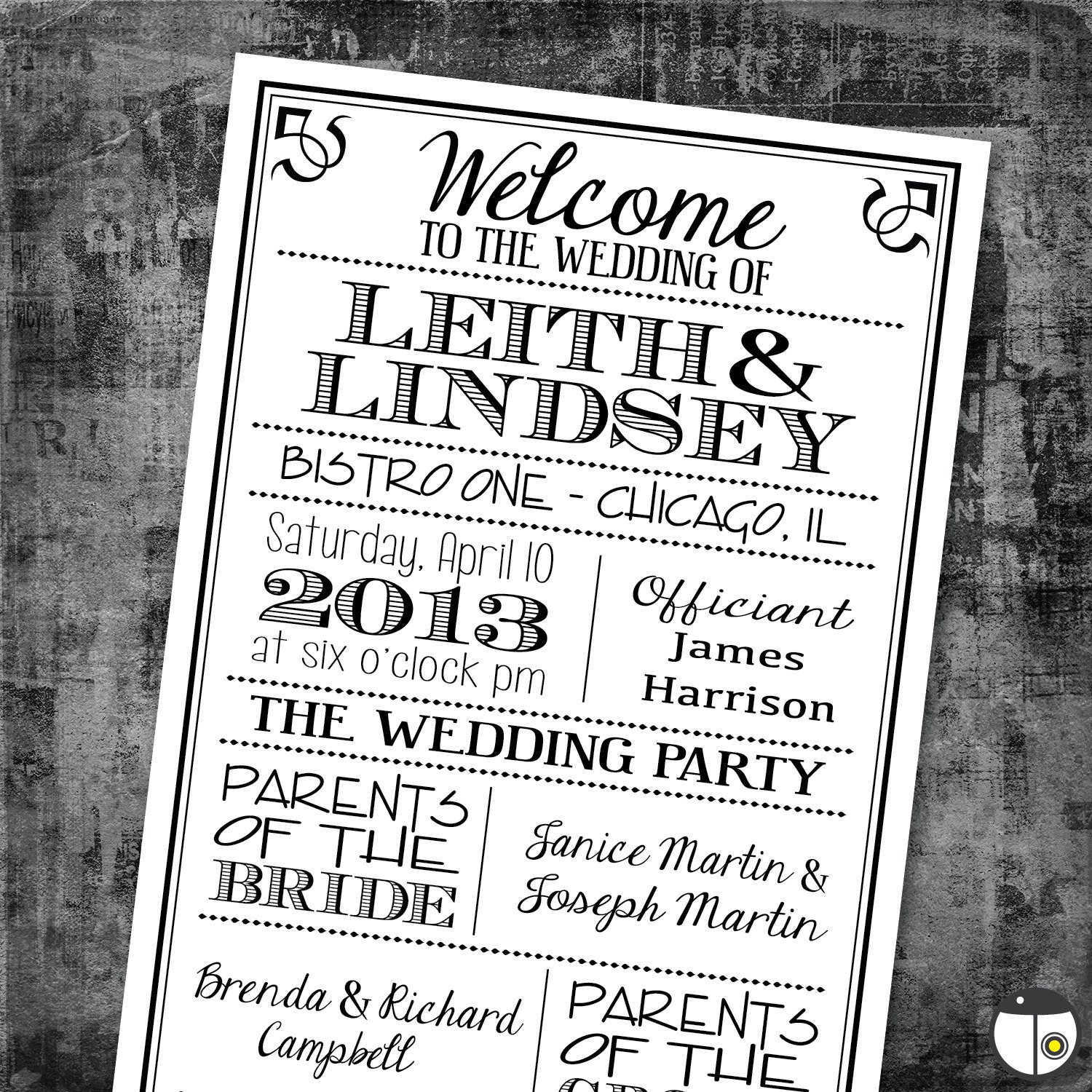 Printable Digital Wedding Program - Vintage Playbill Theme