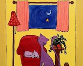 Childrens Decor, Kitty Original Painting for Kids, Nursery Art, Original Acrylic Painting